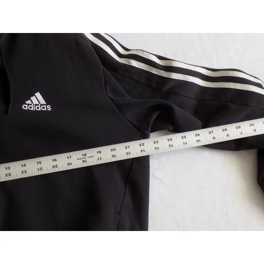 Adidas Mens 3-Stripes Full Zip Hoodie Black‎ White Medium Fleece Hooded